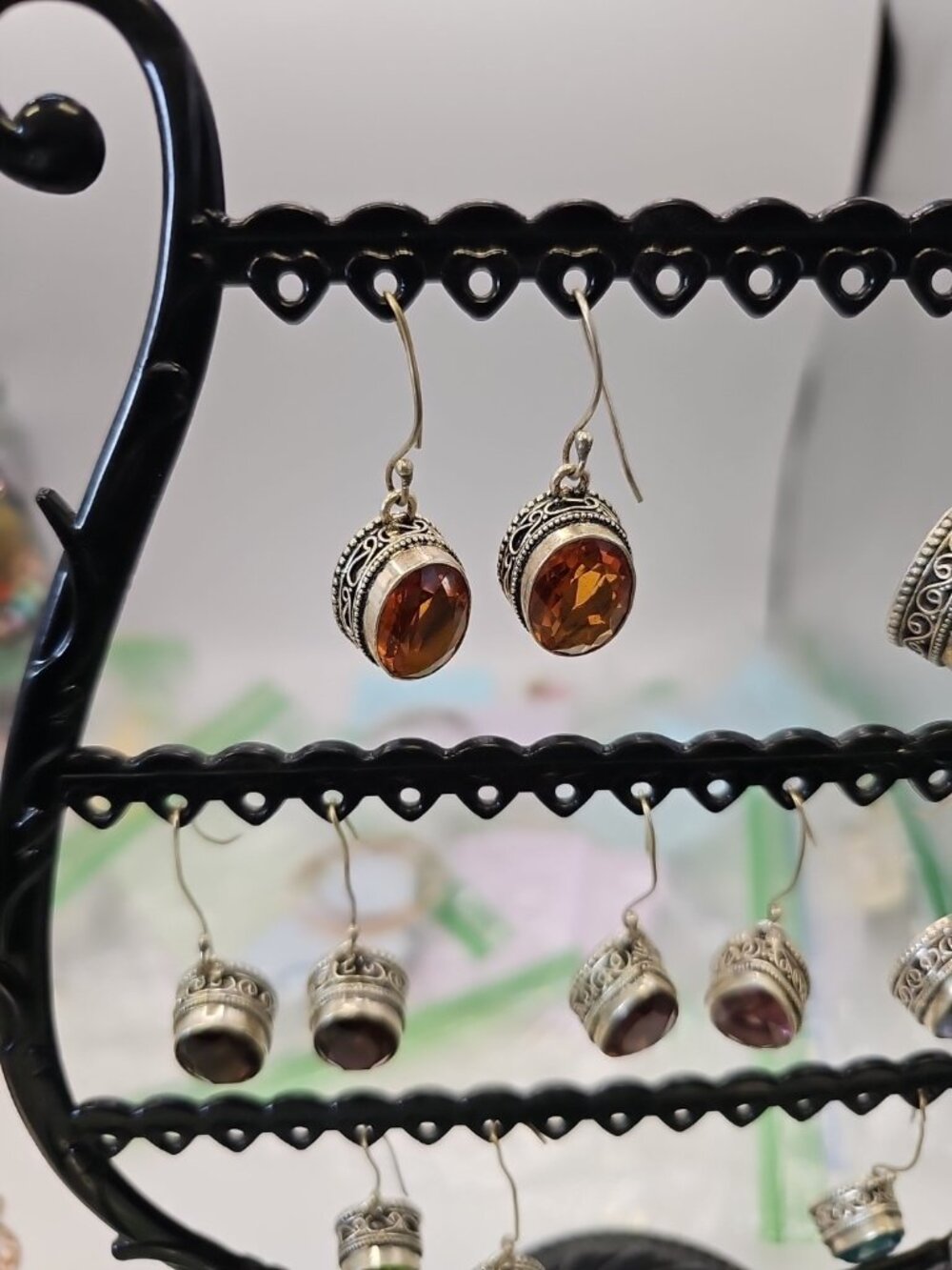Earrings Pierced Honey Topaz Dangle Oval. 925 Silver